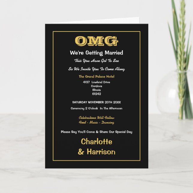 Invitación Boda Oficioso de Oro Negro (Anverso)