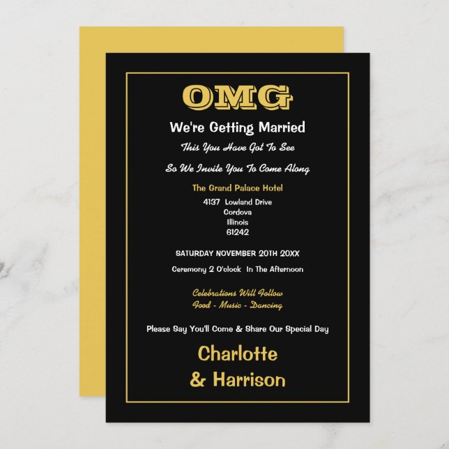 Invitación Boda Oficioso de Oro Negro (Anverso / Reverso)