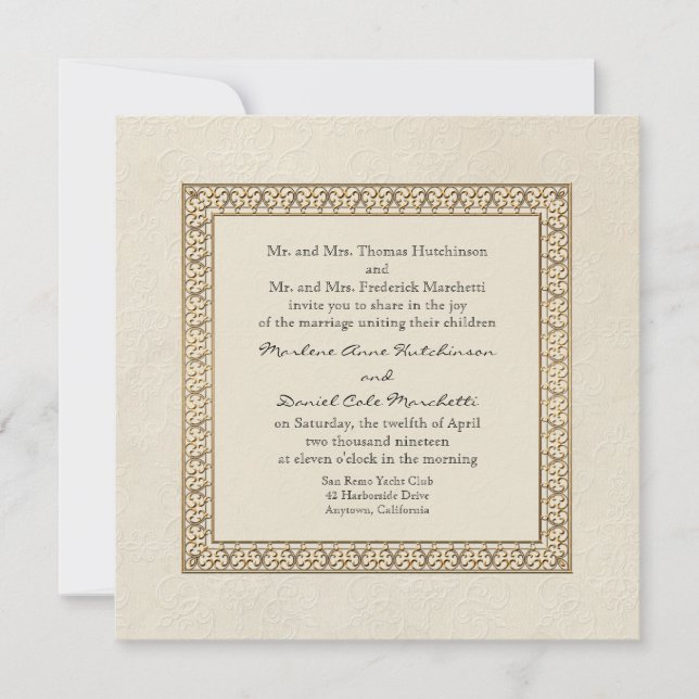 Invitación Boda oidal elegante formal de floral de damasco de (Anverso)