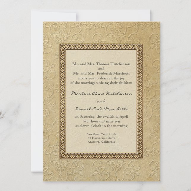 Invitación Boda oidal elegante formal de floral de damasco de (Anverso)