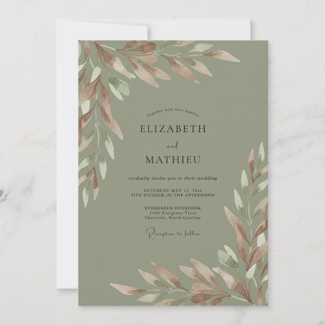 Invitación Boda Oliva Malva Frondosa (Anverso)