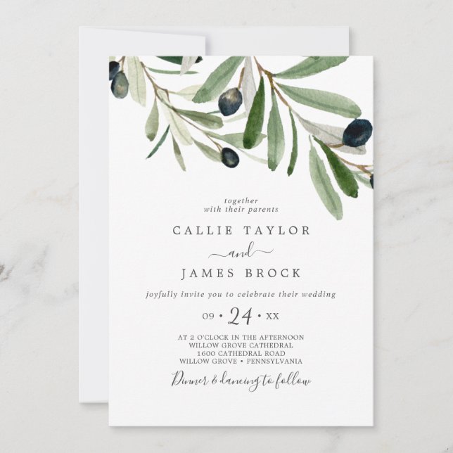 Invitación Boda Olive moderno (Anverso)