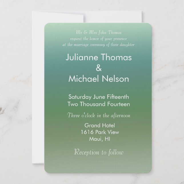 Invitación Boda Ombre Blue Green Sea (Anverso)