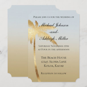 Invitación Boda Ombre de Palma Dorada Azul