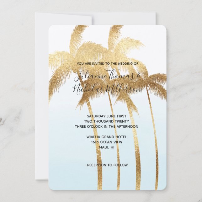 Invitación Boda Ombre Palm Trees (Anverso)