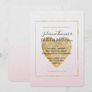 Invitación Boda Ombre Rosa Gold Heart Rubor