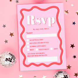 Invitación Boda ondulado de curva roja rosa retro