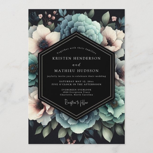 Invitación Boda Opulenta Anemona Verde Té (Anverso)
