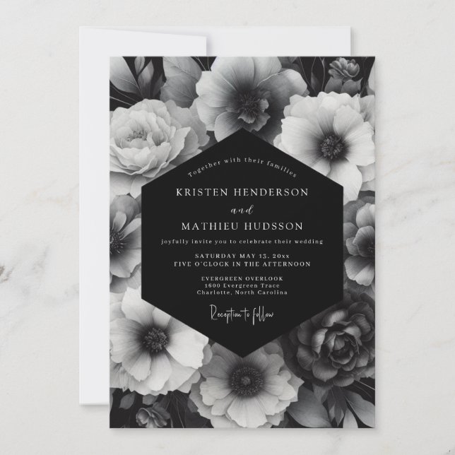 Invitación Boda Opulenta Black Bloom (Anverso)