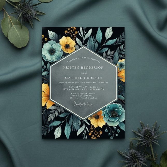 Invitación Boda Opulenta Botánica Amarillo Turquesa (Subido por el creador)