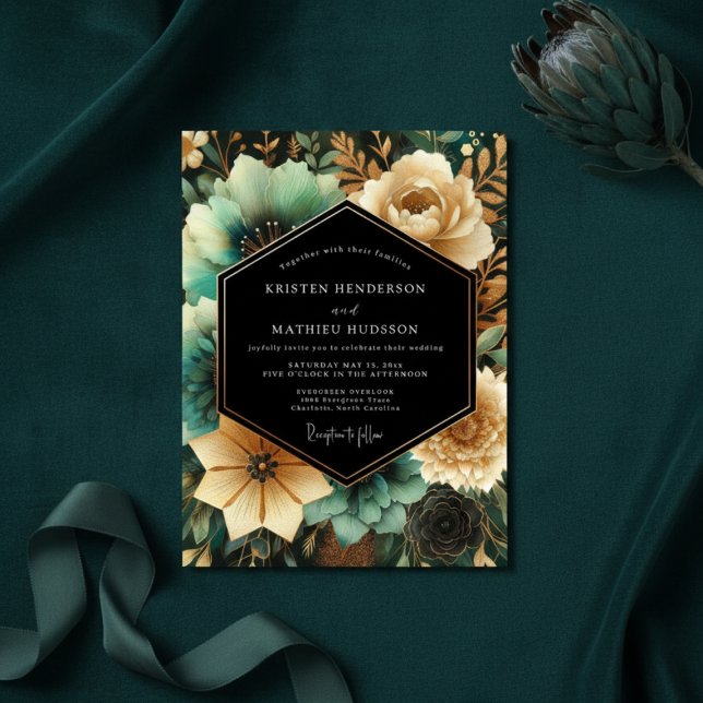 Invitación Boda Opulenta Botánica Verde Teal (Subido por el creador)