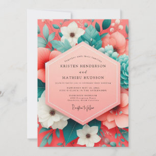 Invitación Boda Opulenta Coral Floral