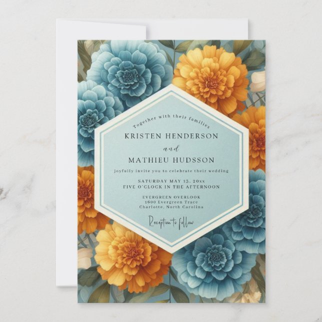 Invitación Boda Opulenta de Marigold de Pizarra (Anverso)