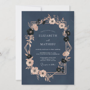 Invitación Boda Opulenta de Noche Azul Mariner