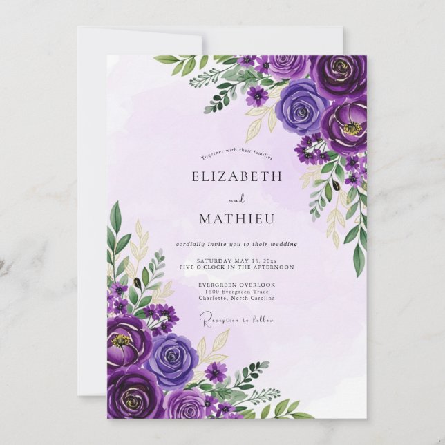 Invitación Boda Opulenta de Primavera con Amatista (Anverso)