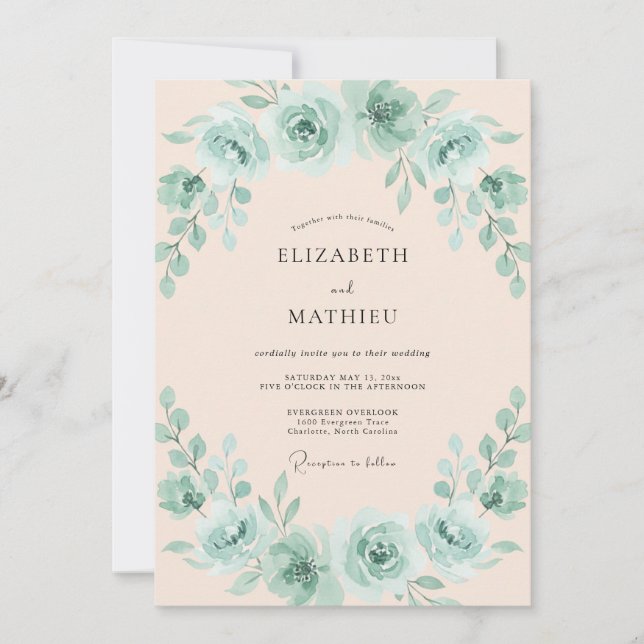 Invitación Boda Opulenta de Verde Menta en Primavera (Anverso)