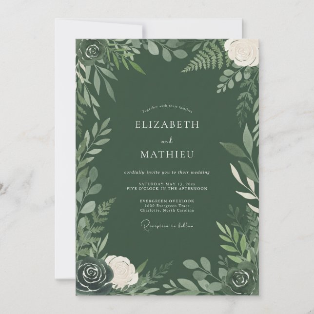 Invitación Boda Opulenta en Bosque de Verde Cazador (Anverso)
