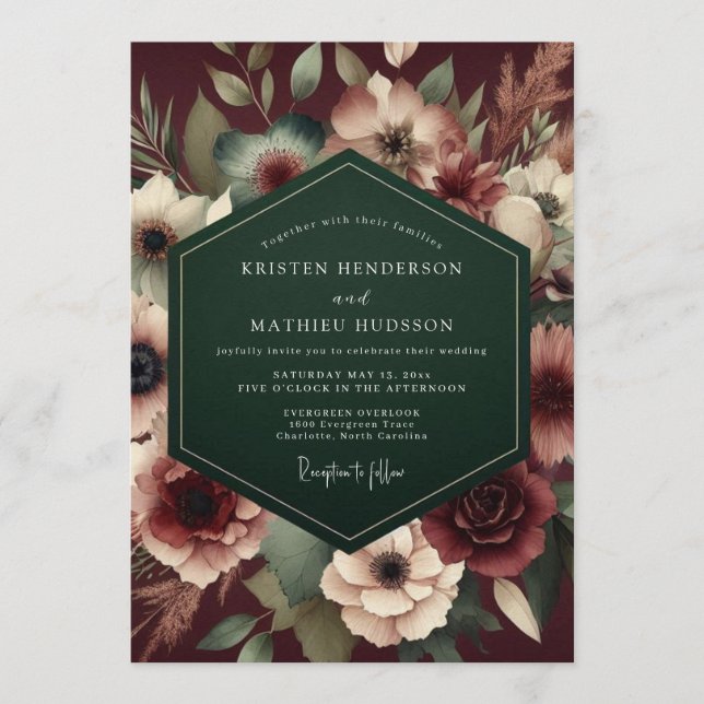 Invitación Boda Opulenta Esmeralda Granate (Anverso)