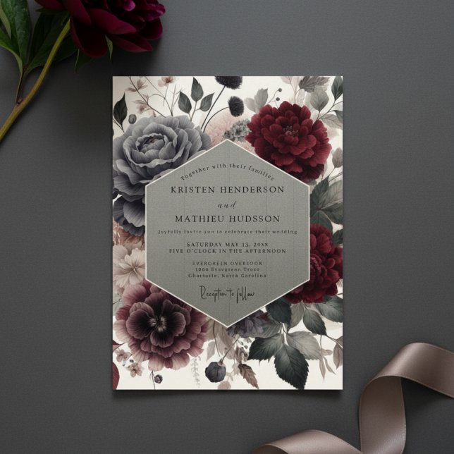 Invitación Boda Opulenta Flor de Borgoña Malhumorada (Subido por el creador)