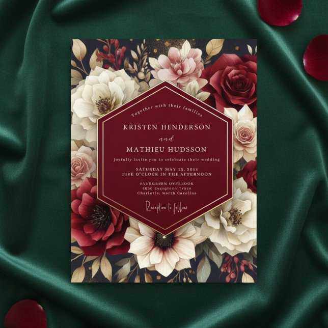 Invitación Boda Opulenta Floral Borgoña (Subido por el creador)