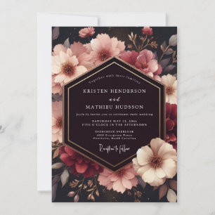 Invitación Boda Opulenta Floral Burgundy Profundo
