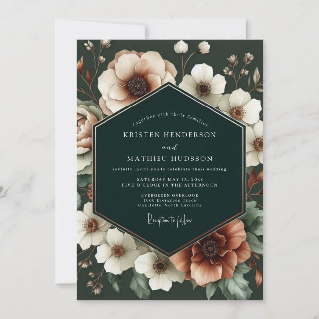 Invitación Boda Opulenta Floral Crema (Anverso)