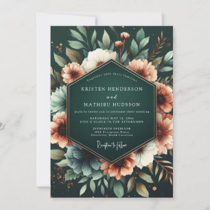 Invitación Boda Opulenta Floral Esmeralda Profunda