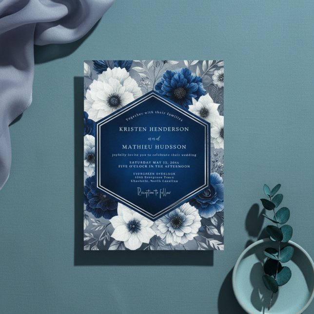 Invitación Boda Opulenta Floral Índigo (Subido por el creador)