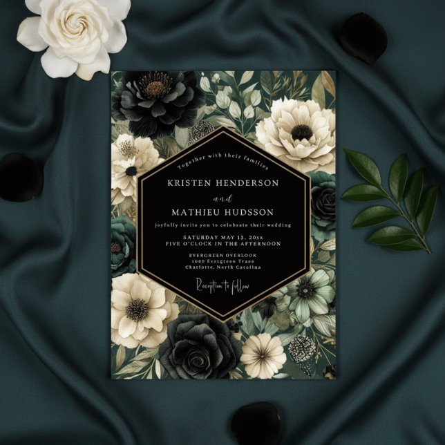 Invitación Boda Opulenta Floral Negra y Malhumorada (Subido por el creador)