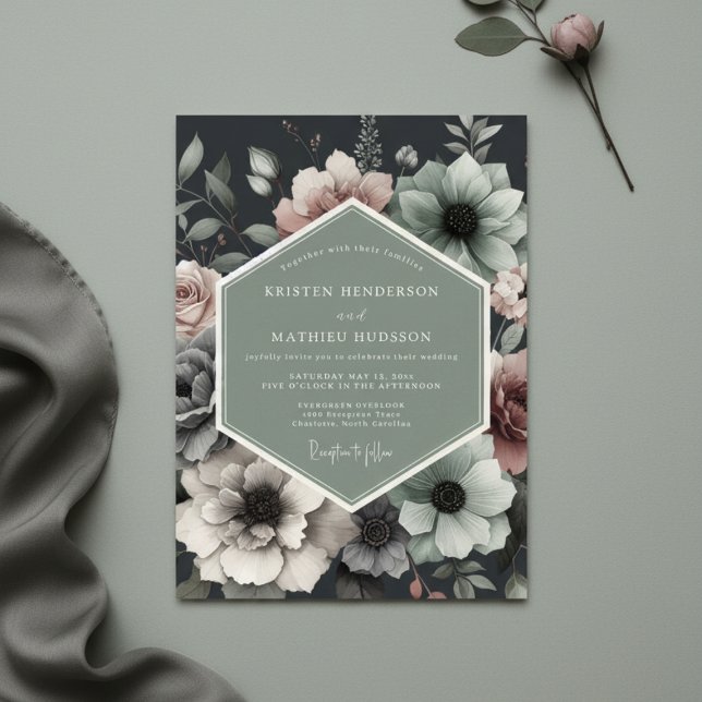 Invitación Boda Opulenta Floral Rosa Polvorienta (Subido por el creador)