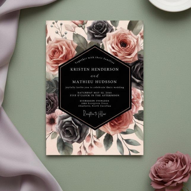 Invitación Boda Opulenta Floral Rosa Polvorienta (Subido por el creador)