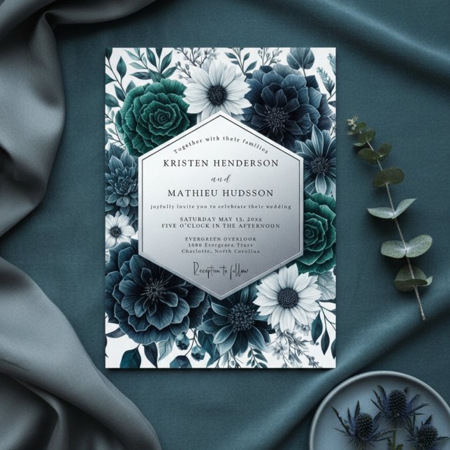 Invitación Boda Opulenta Floral Verde Azul (Subido por el creador)
