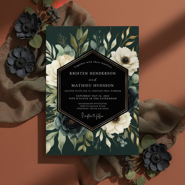 Invitación Boda Opulenta Floral Verde Profundo (Subido por el creador)