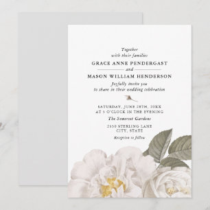 Invitación Boda oral botánico rosa blanco vintage
