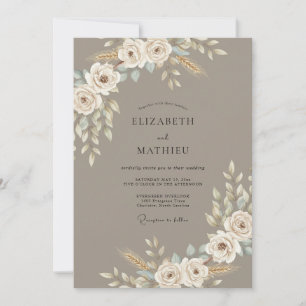 Invitación Boda Orgánica Bohemiana Marrón Champiñón