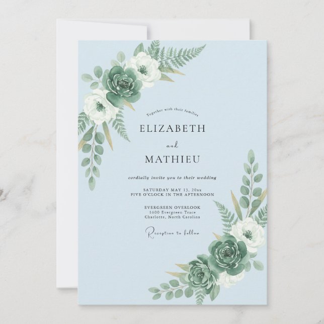 Invitación Boda Orgánica Bosque Azul Claro (Anverso)