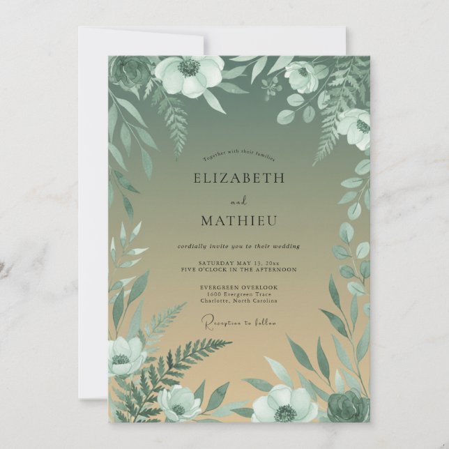Invitación Boda Orgánica Bosque Verde Musgo (Anverso)