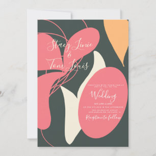 Invitación Boda Orgánica de Formas Florales Boho Rosa Naranja