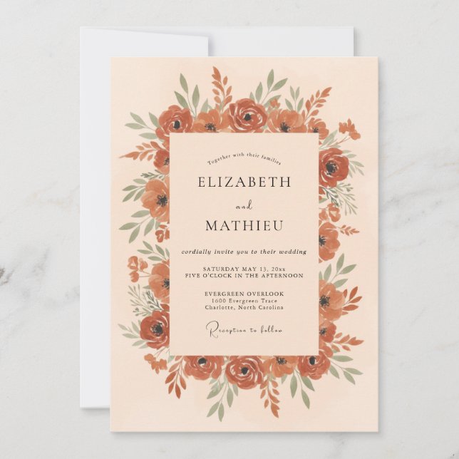 Invitación Boda Orgánica de Otoño Terracota (Anverso)