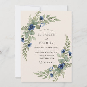 Invitación Boda Orgánica de Primavera Azul Marino