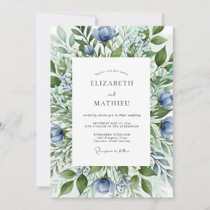 Invitación Boda Orgánica de Primavera en Azul Pizarra