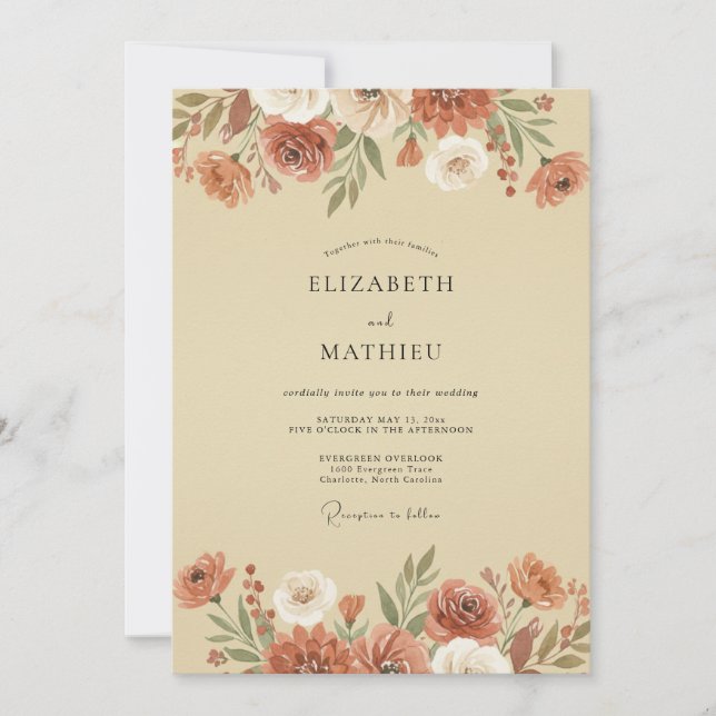 Invitación Boda Orgánica de Sienna de Otoño (Anverso)