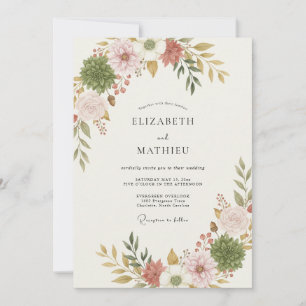 Invitación Boda Orgánica de Suculentas Rosa Polvorienta