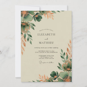 Invitación Boda Orgánica Otoñal de Color Verde Esmeralda y Co