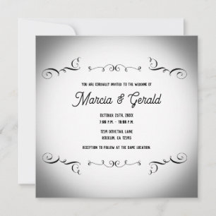 Invitación Boda Ornamentada Vintage Gótica en Blanco y Negro