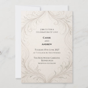 Invitación Boda Ornamental de Marfil y Plata