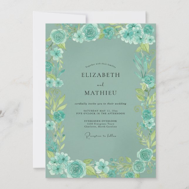 Invitación Boda Ornata de Verde Menta de Primavera (Anverso)