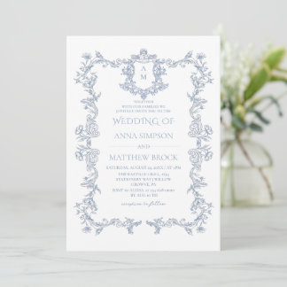 Invitación Boda Ornata Francés Azul Polvoriento 