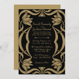 Invitación Boda Ornate Art Nouveau Black and Gold Elegant