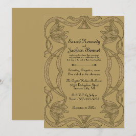 Invitación Boda Ornate Art Nouveau Black and Gold Elegant